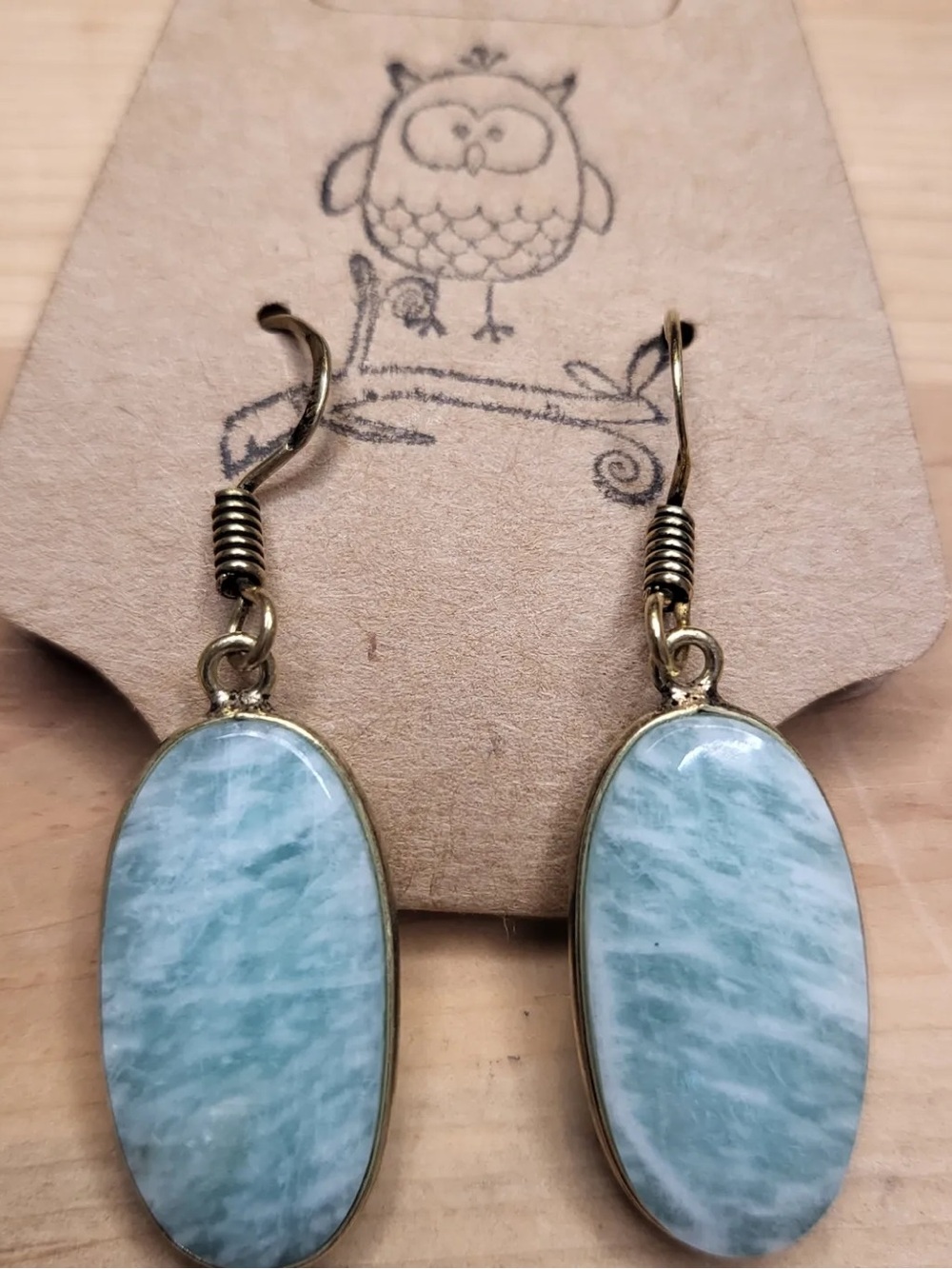 Handmade Light Blue Oval Stone Drop Earrings
